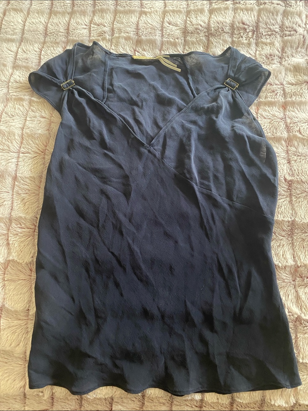 Max Studio Dark Navy V-Neck Short Sleeve Camisole with Ring Accents